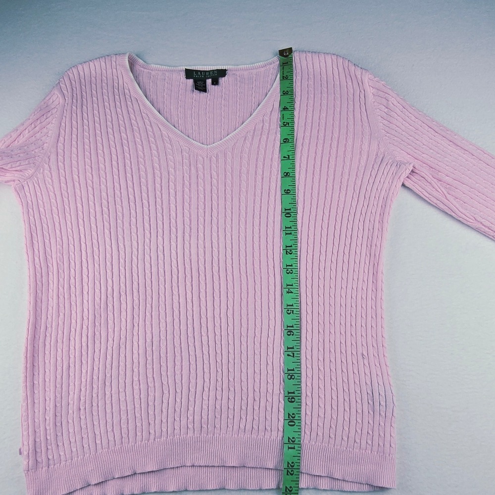 Lauren Ralph Lauren Women's Pink Cable Knit V Neck Sweater‎ 3/4 Sleeve Size S - Picture 7 of 8